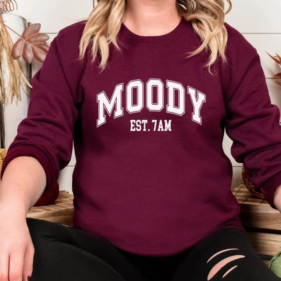Moody Est. 7AM Sand Crewneck Long Sleeve Unisex Sweatshirt - Picture 3 of 7